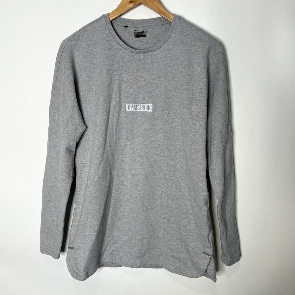 Gymshark Long Sleeve Knit Shirt Heather Gray Slit Lower Sides Men's Size M